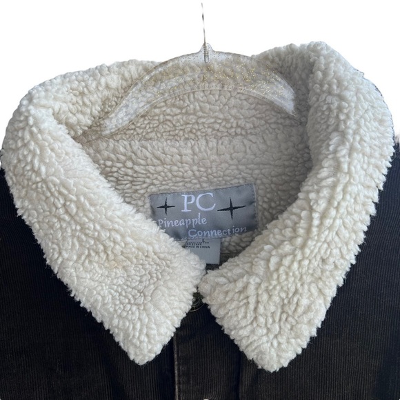 Pineapple Connection Sherpa Lined Corduroy Button Front Jacket Size Large Brown - Picture 6 of 12
